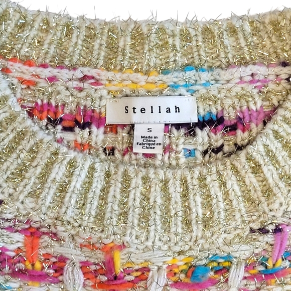 Anthropologie Stellah Multicolor Metallic Knit Sweater Small - Picture 7 of 11